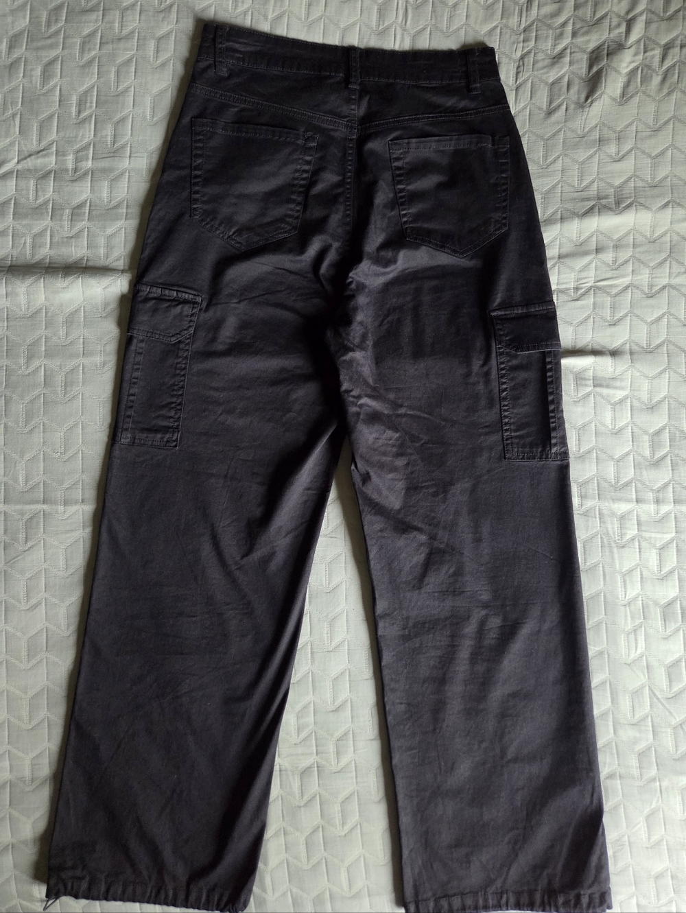 Jeaniologie Black Cargo Wide Leg Pants High Rise Size 6 Adjustable Hem Y2K - Picture 3 of 10